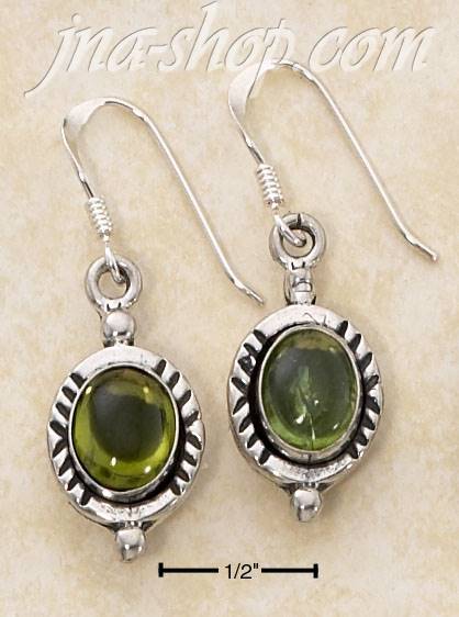 Sterling Silver OVAL PERIDOT HATCHED BORDER FW EARRINGS - Click Image to Close