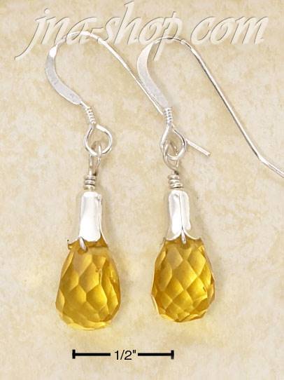 Sterling Silver CITRINE BRIOLETTE TEARDROP FRENCH WIRE EARRINGS - Click Image to Close