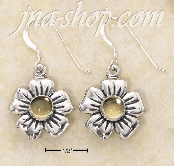 Sterling Silver FLOWER W/ CITRINE ON FRENCH WIRE EARRINGS - Click Image to Close