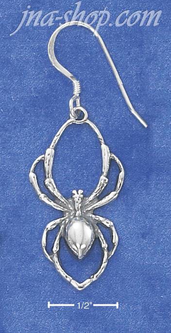 Sterling Silver ANTIQUED SPIDER FRENCH WIRE EARRINGS - Click Image to Close