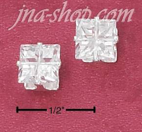Sterling Silver FANCY SEGMENTED CUT 6MM SQUARE CZ STUDS - Click Image to Close
