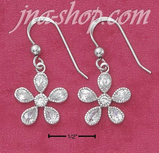 Sterling Silver CLEAR CZ FLOWER FRENCH WIRE EARRINGS - Click Image to Close