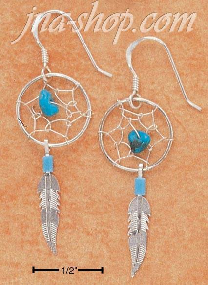 Sterling Silver SMALL TURQUOISE DREAMCATCHER EARRINGS - Click Image to Close