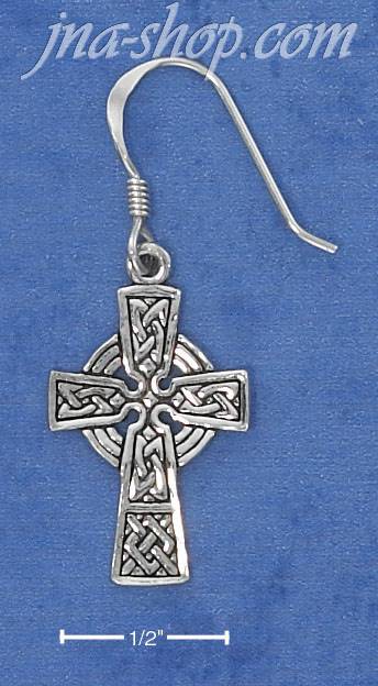 Sterling Silver ANTIQUED CELTIC CROSS FRENCH WIRE EARRINGS (NICK - Click Image to Close
