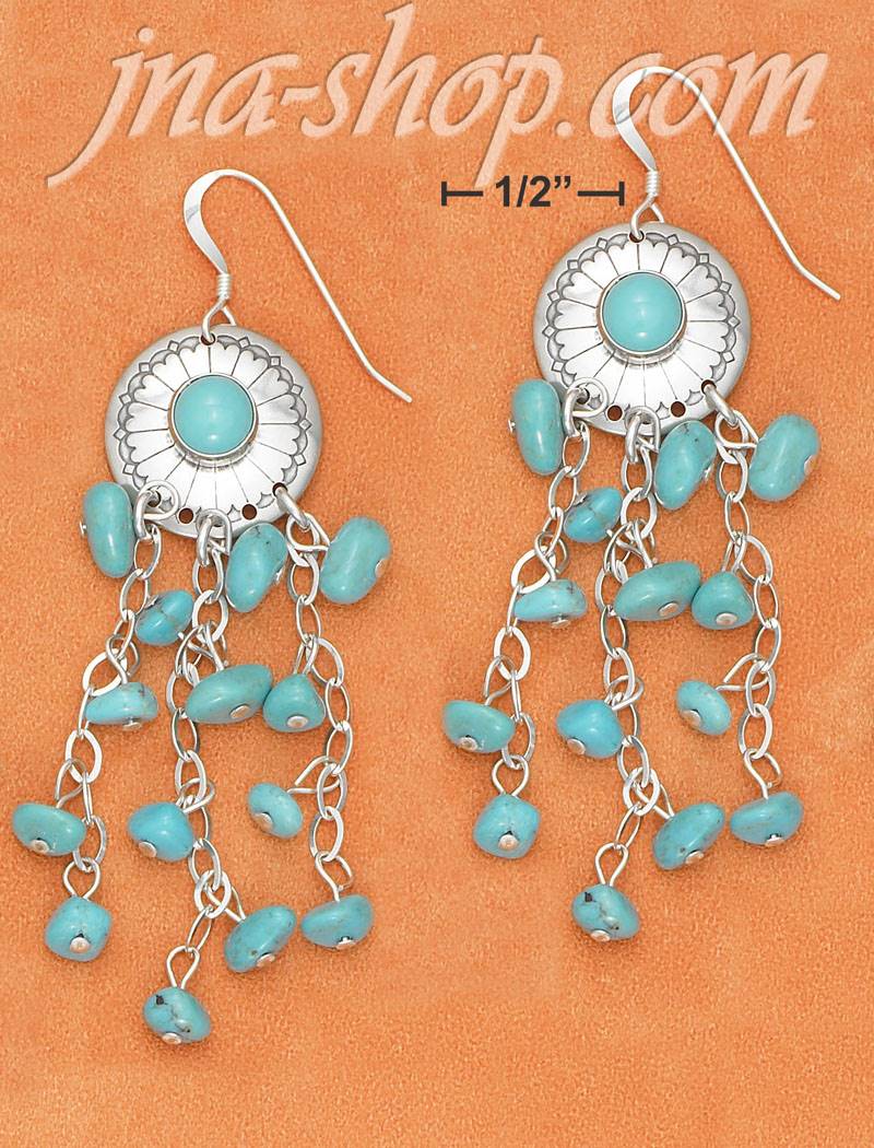 Sterling Silver FW CONCHO EARRINGS WITH TURQUOISE DOT & MULTI ST - Click Image to Close