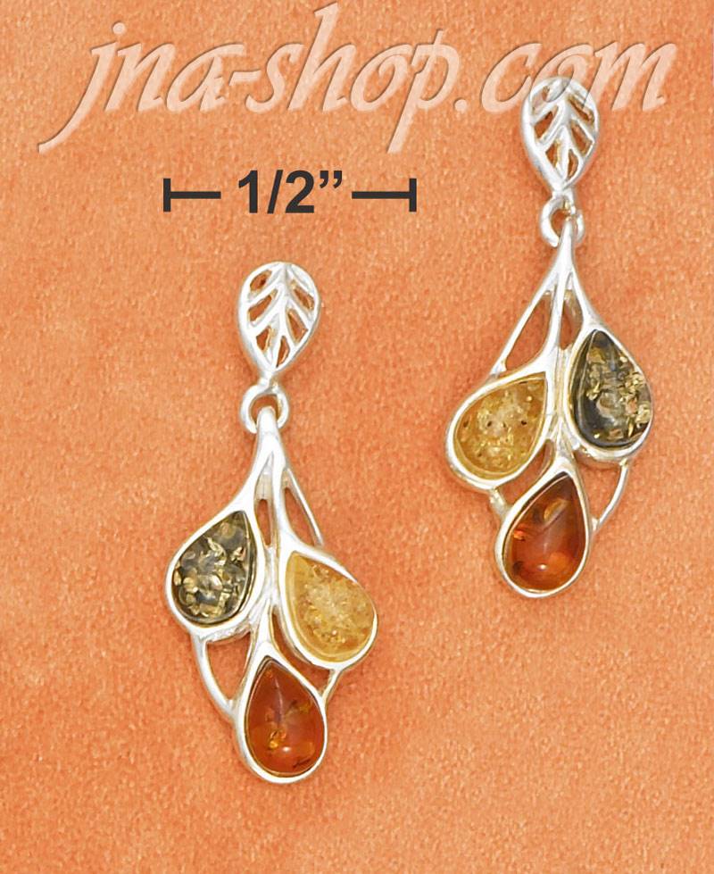 Sterling Silver MULTICOLOR AMBER TEARDROP POST DANGLE EARRINGS - Click Image to Close