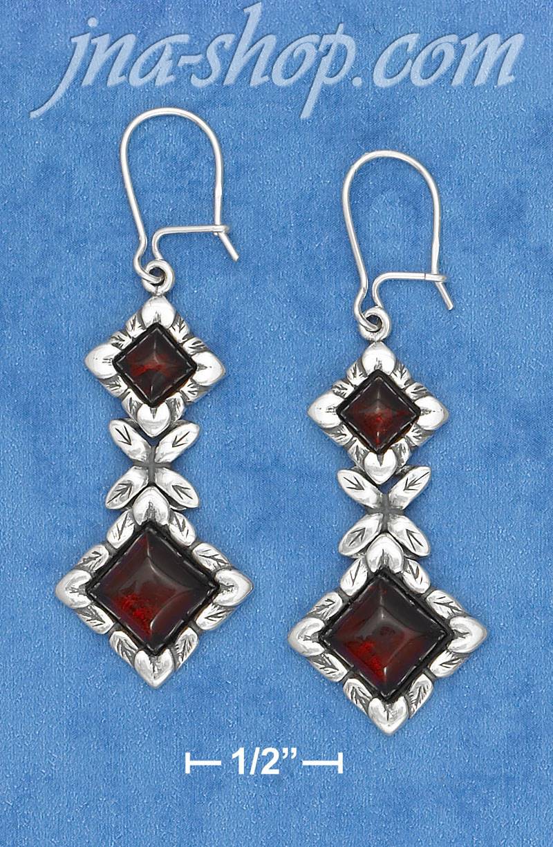 Sterling Silver CHERRY AMBER DIAMOND SHAPE STONE KIDNEY WIRES EA - Click Image to Close