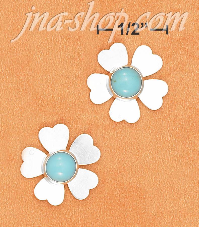 Sterling Silver 6MM TQ FLOWER POST EARRINGS (APPROX 1/2") - Click Image to Close