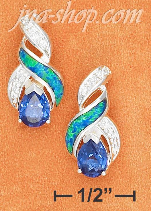 Sterling Silver 5X7MM SYN TANZANITE TEAR POST EARS W/ SYN BLUE O - Click Image to Close