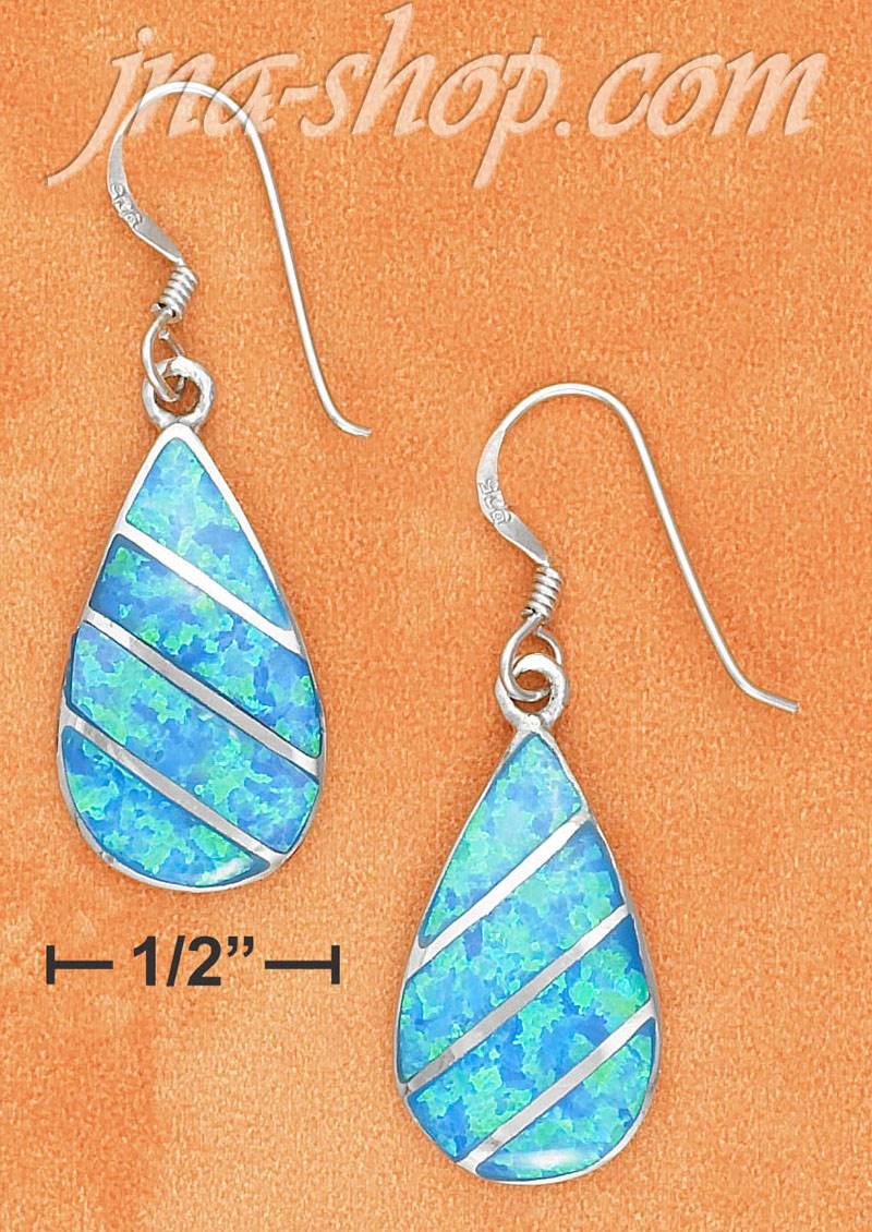Sterling Silver SYNTHETIC BLUE OPAL 1" TEAR FRENCH WIRE EARRINGS - Click Image to Close