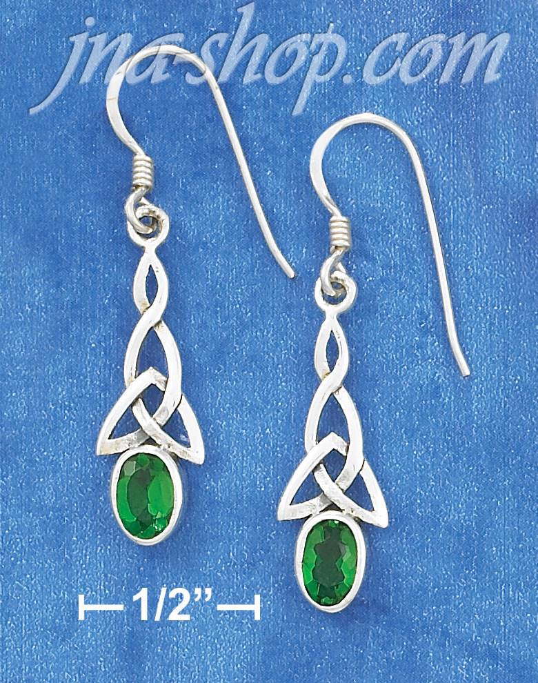 Sterling Silver CELTIC W/ GREEN CZ FRENCH WIRE EARRINGS - Click Image to Close