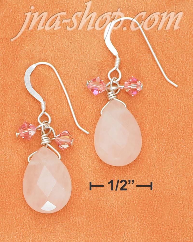 Sterling Silver 10X14MM FACETED ROSE QUARTZ TEAR FW EARS W/ PINK - Click Image to Close