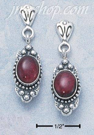 Sterling Silver FANCY GARNET CABOCHON POST DANGLE EARRINGS - Click Image to Close