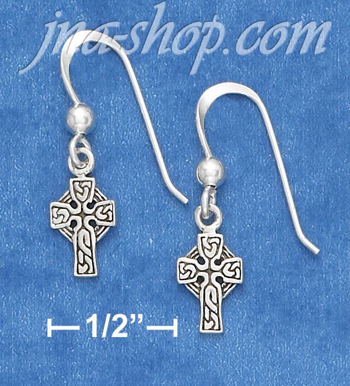 Sterling Silver 1/4" ANTIQUED CELTIC CROSS AND BEAD EARRINGS ON - Click Image to Close