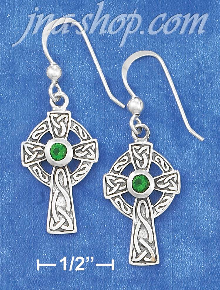 Sterling Silver 1/2" ANTIQUED CELTIC CROSS EARRINGS W/ 3MM RND G - Click Image to Close