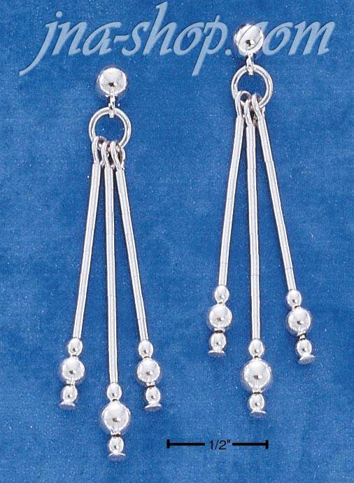 Sterling Silver LIQUID SILVER 4MM TRIPLE DANGLE EARRINGS - Click Image to Close
