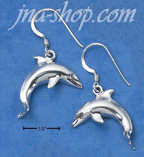 Sterling Silver SWIMMING DOLPHIN FRENCH WIRE EARRINGS - Click Image to Close