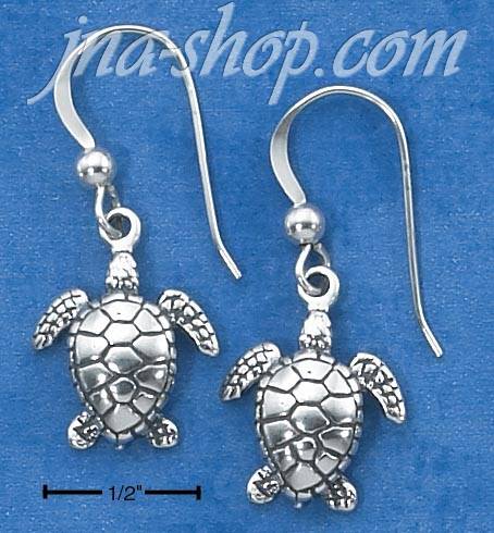 Sterling Silver MINI TURTLE EARRINGS ON FRENCH WIRES - Click Image to Close