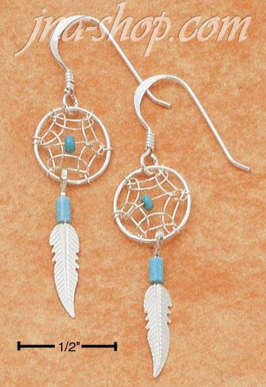 Sterling Silver TINY TURQUOISE DREAMCATCHER EARRINGS - Click Image to Close
