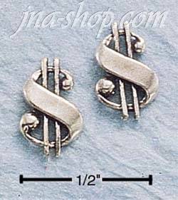 Sterling Silver DOLLAR SYMBOL POST EARRINGS - Click Image to Close