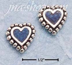 Sterling Silver TURQUOISE HEART W/ BEADED EDGE POST EARRINGS - Click Image to Close