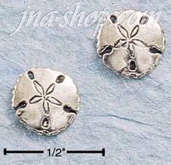Sterling Silver Antiqued Sand Dollar Earrings On Stainless Steel Posts And Nuts - Click Image to Close