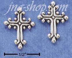 Sterling Silver BEAD EDGE CROSS POST EARRINGS - Click Image to Close