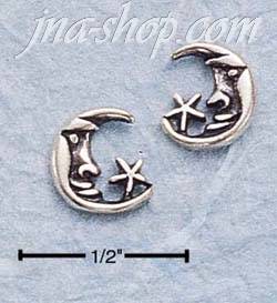 Sterling Silver ANTIQUED CRESCENT MOON AND STAR POST EARRINGS - Click Image to Close