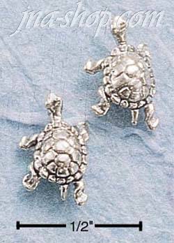 Sterling Silver SWIMMING TURTLE POST EARRINGS - Click Image to Close