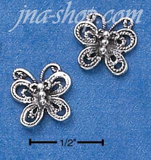 Sterling Silver ANTIQUED FILIGREE BUTTERFLY POST EARRINGS - Click Image to Close