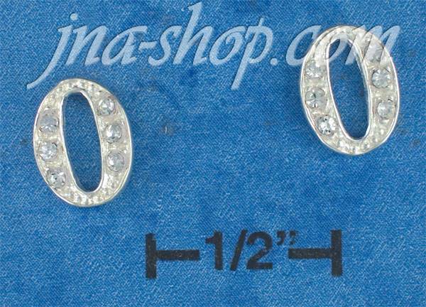 Sterling Silver LETTER "O" INITIAL EARRINGS W/ CLEAR CZ'S - Click Image to Close