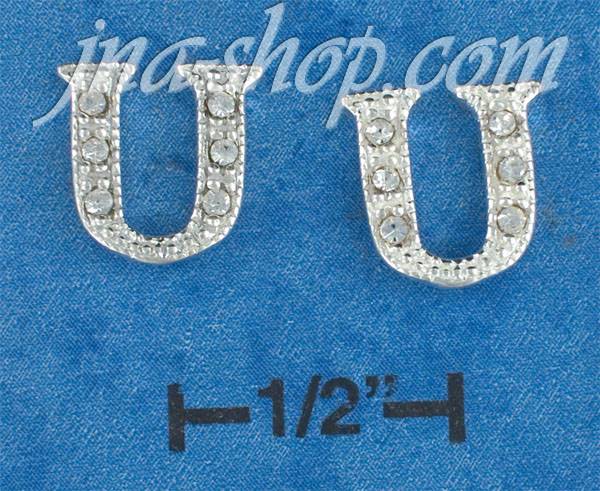 Sterling Silver LETTER "U" INITIAL EARRINGS W/ CLEAR CZ'S - Click Image to Close