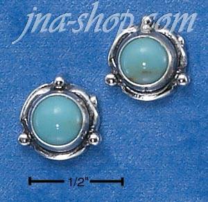 Sterling Silver FLOWER CONCHO TURQUOISE POST EARRINGS - Click Image to Close