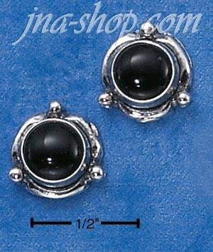 Sterling Silver FLOWER CONCHO ONYX POST EARRINGS - Click Image to Close
