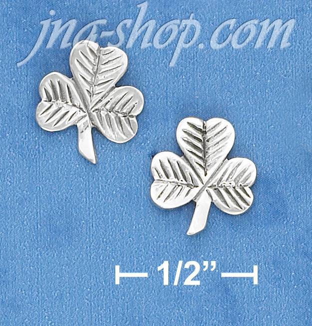 Sterling Silver 10MM WIDE LINED SHAMROCK POST EARRINGS - Click Image to Close
