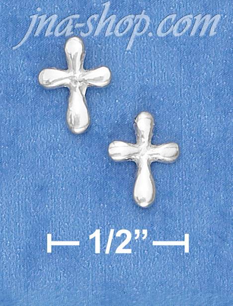 Sterling Silver MINI ROUNDED CROSS POST EARRINGS - Click Image to Close