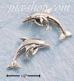 Sterling Silver MOM W/ BABY DOLPHIN POST EARRINGS - Click Image to Close