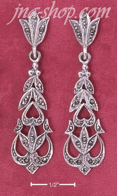 Sterling Silver MARCASITE FLORAL POST EARRINGS WITH TAPERED FILI - Click Image to Close