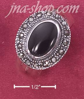 Sterling Silver GENUINE ONYX SIDE OVAL WITH MARCASITE BORDER ON - Click Image to Close