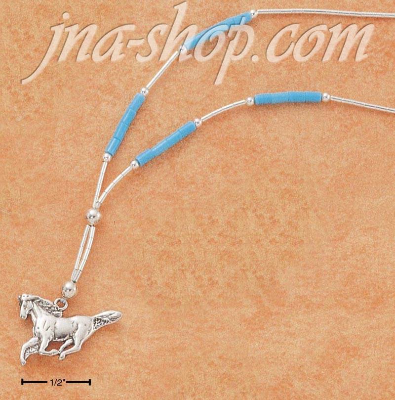 Sterling Silver 18" LIQUID SILVER NECKLACE W/ TURQUOISE & RUNNIN - Click Image to Close