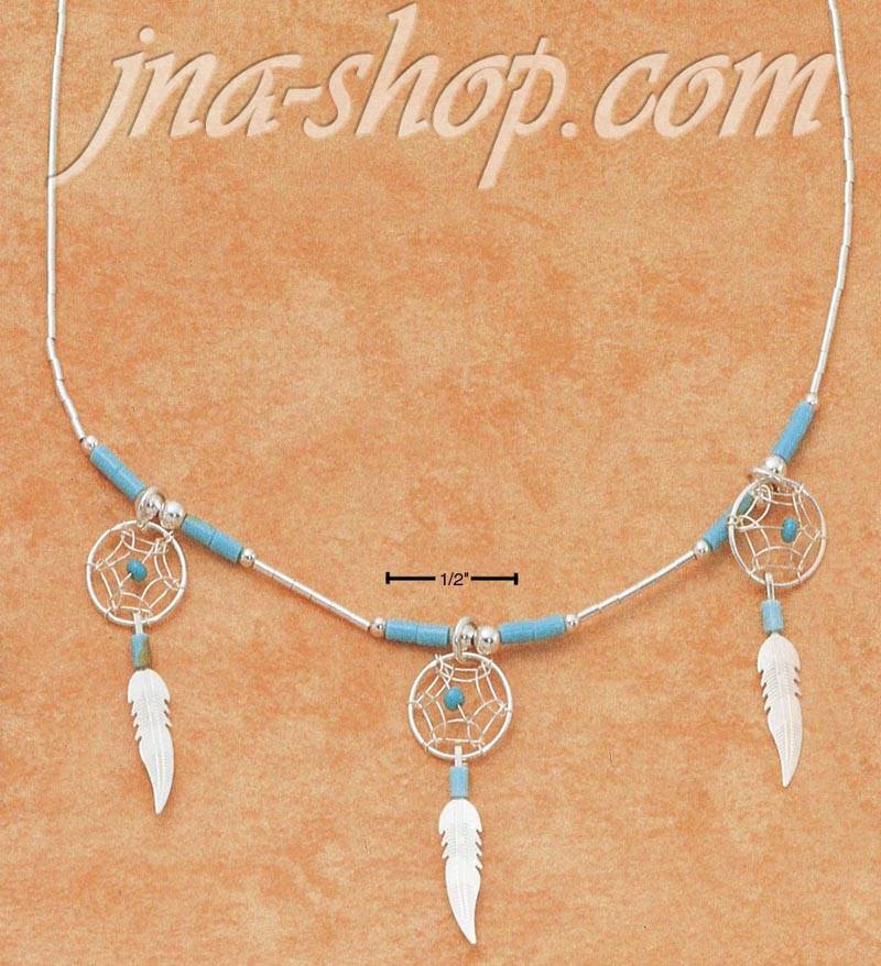 Sterling Silver 18" LIQUID SILVER NECKLACE W/ TURQUOISE & TRIPLE - Click Image to Close
