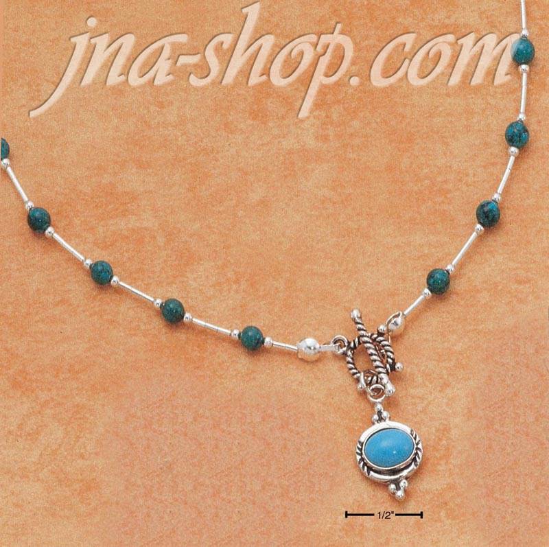 Sterling Silver 16" LIQUID SILVER W/ SEVENTEEN TURQUOISE BEADS & - Click Image to Close