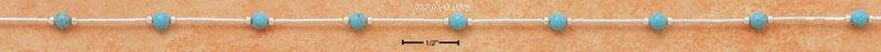 Sterling Silver 16" LIQUID SILVER W/ SEVENTEEN TURQUOISE BEAD NE - Click Image to Close