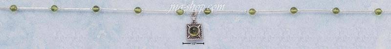 Sterling Silver 16" LIQUID SILVER W/ PERIDOT BEADS & SQUARE PERI - Click Image to Close