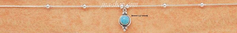 Sterling Silver 16" LIQUID SILVER W/ ROUND TURQUOISE CONCHO DROP - Click Image to Close