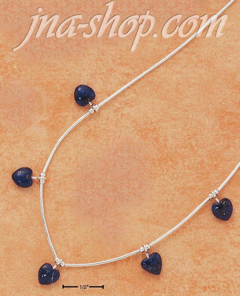Sterling Silver 16" FIVE LAPIS HEARTS ON SINGLE STRAND LIQUID SI - Click Image to Close