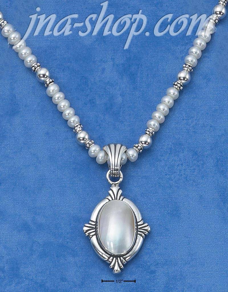 Sterling Silver 18" FRESH WATER PEARL NECKLACE W/ OVAL MABE PEAR - Click Image to Close