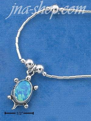 Sterling Silver 16" SYNTH BLUE OPAL TURTLE CHARM ON LIQUID SILVE - Click Image to Close