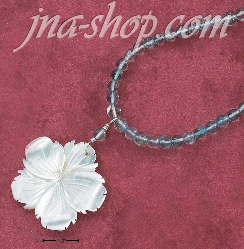 Sterling Silver 16" STRUNG BLUE TOPAZ NECKLACE W/ SHELL FLOWER P - Click Image to Close