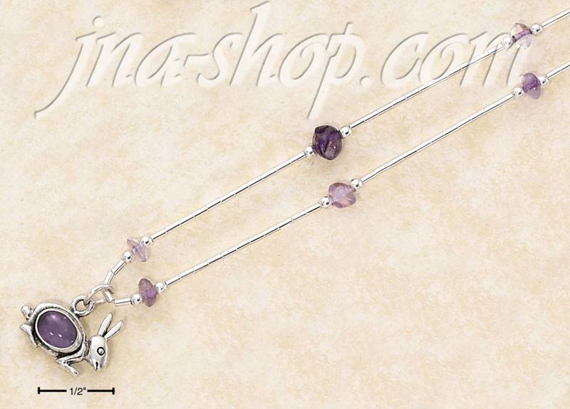 Sterling Silver 16-18" ADJ LIQ SIL W/ AMETHYST CHIPS & RABBIT W/ - Click Image to Close